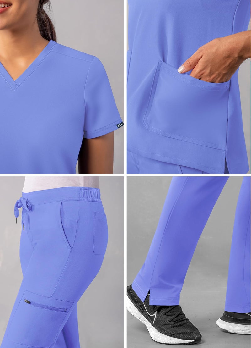Adar Uniforms Adar Addition Scrubs Set for Women - Stretch V-Neck Scrub Top & Skinny Cargo Scrub Pants, 10 Pockets - A9200 - Ceil Blue - M - Image 4